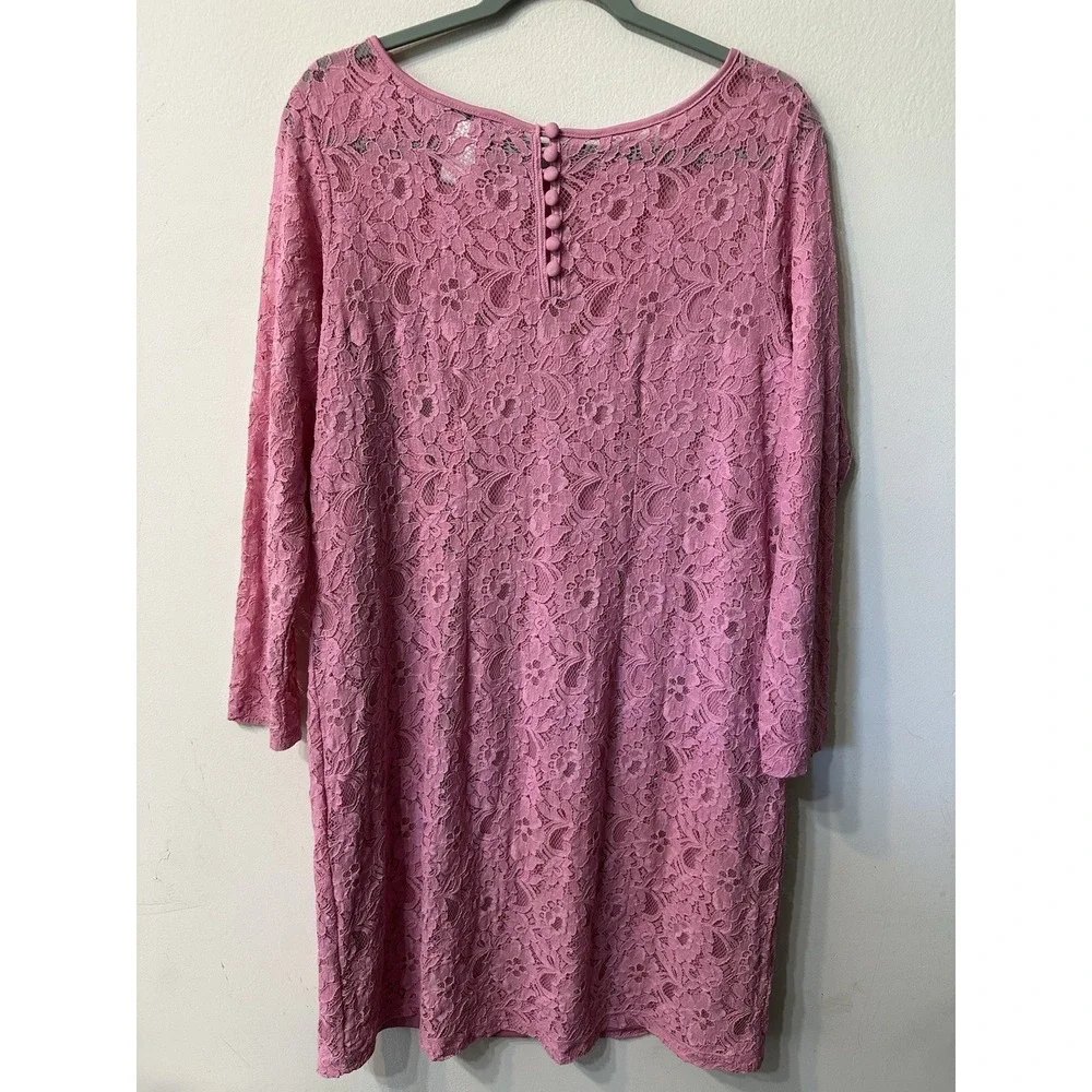 Jessica London Womens 16 Dress Pink Lace Shift Long Sleeve Keyhole Evening Party